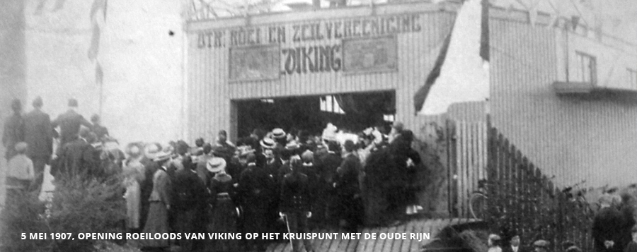 5-5-1907 Opening roeiloods Viking op het kruispunt met de Oude Rijn